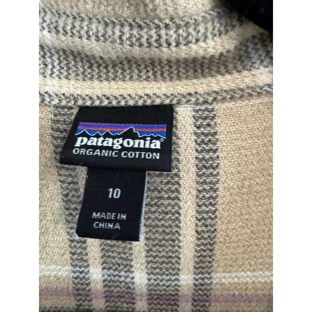 Patagonia Organic Cotton Plaid Flannel Shirt Womens 10 Tan Brown Button Down - Picture 4 of 5